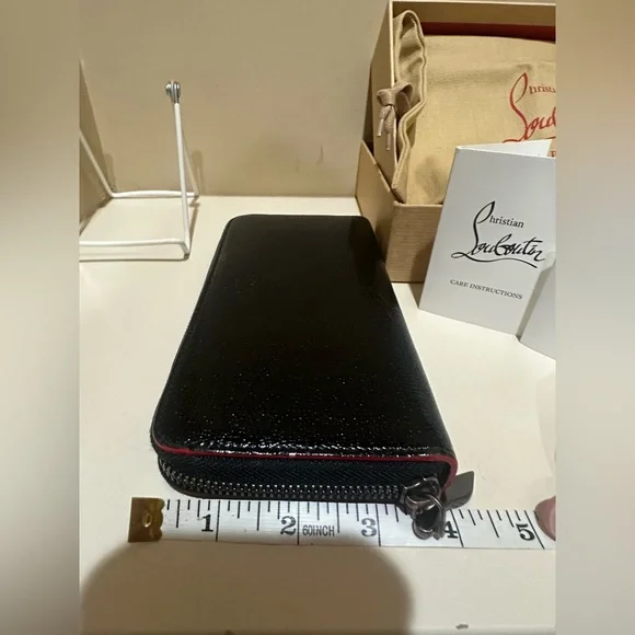 Christian Louboutin Black Crackled Patent Leather Zip Around Continental Wallet